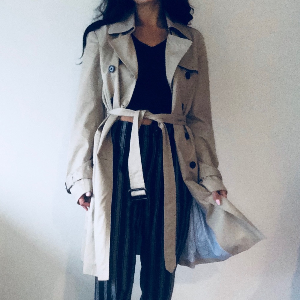 Classic taupe belted trench-coat